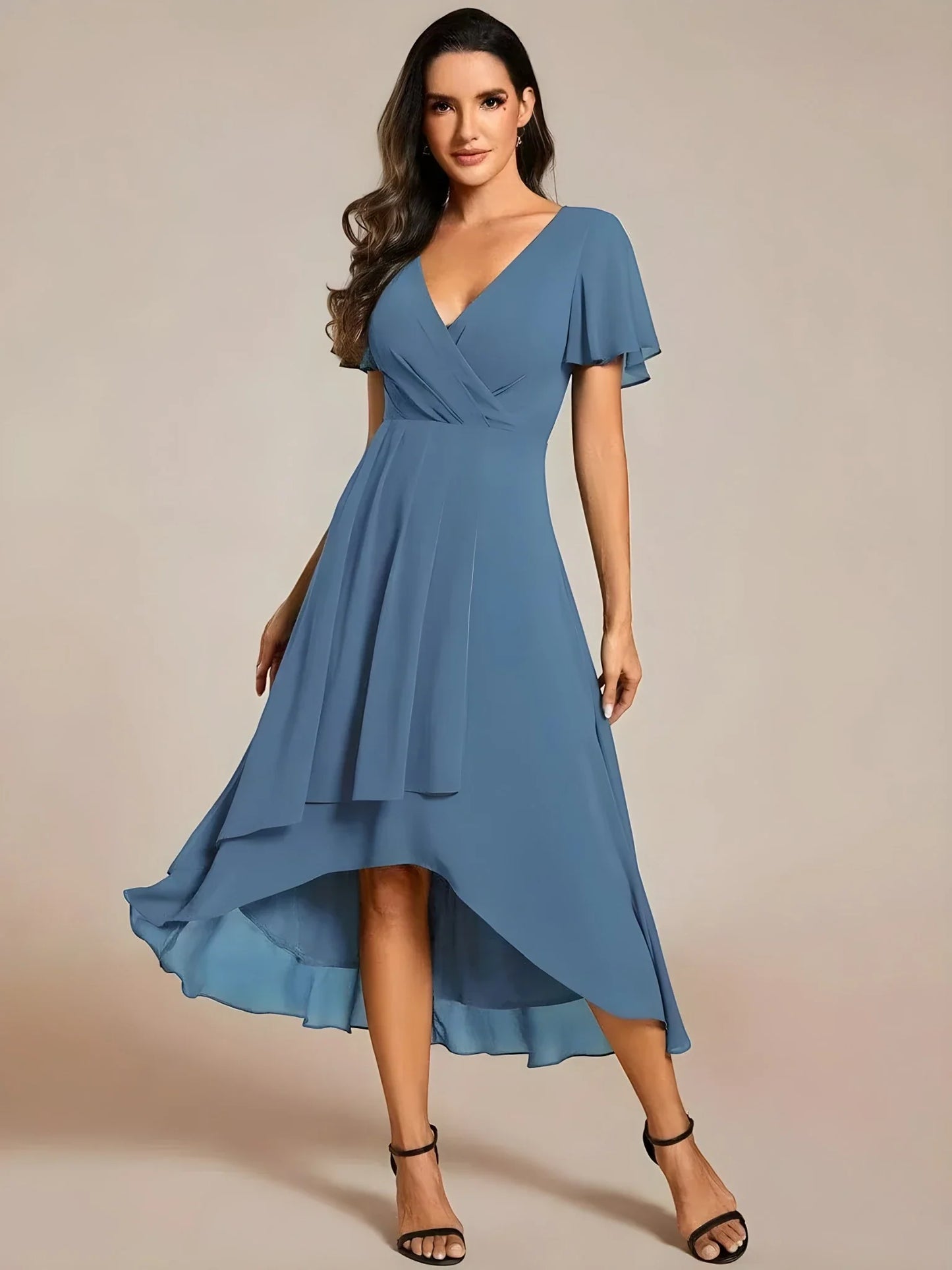 Vestido de Invitada de Boda Midi Elegante Casual con Escote en V