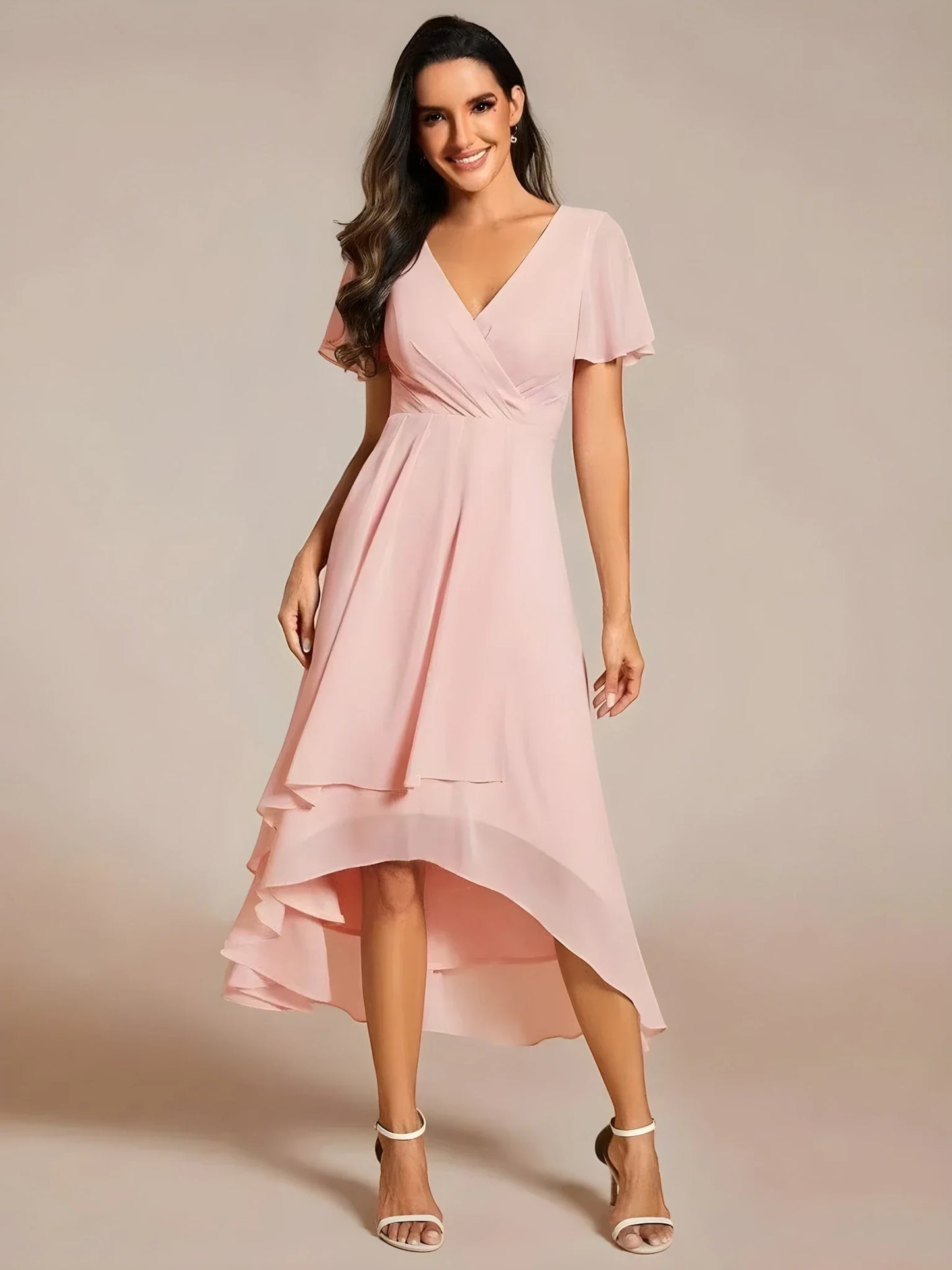 Vestido de Invitada de Boda Midi Elegante Casual con Escote en V