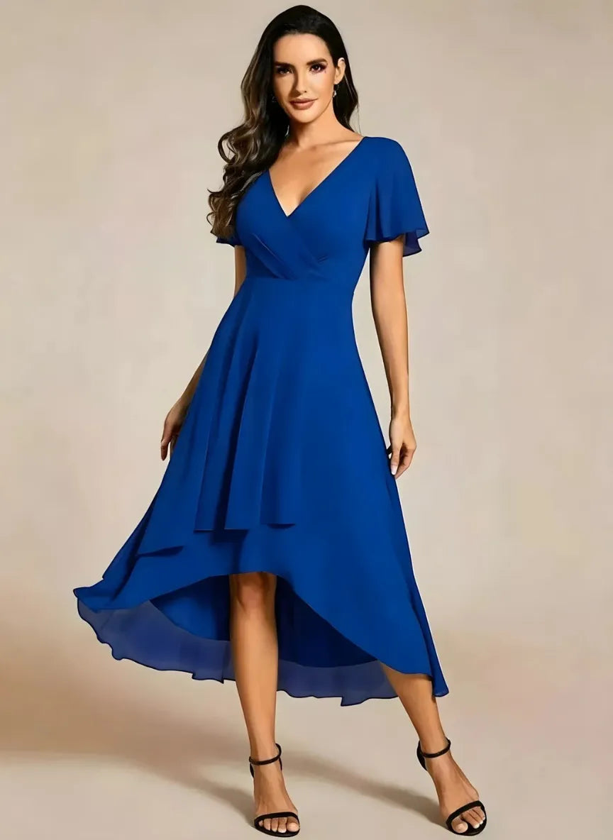 Vestido de Invitada de Boda Midi Elegante Casual con Escote en V