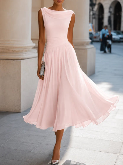 Vestido de Invitada de Boda Midi Elegante Casual con Fruncido