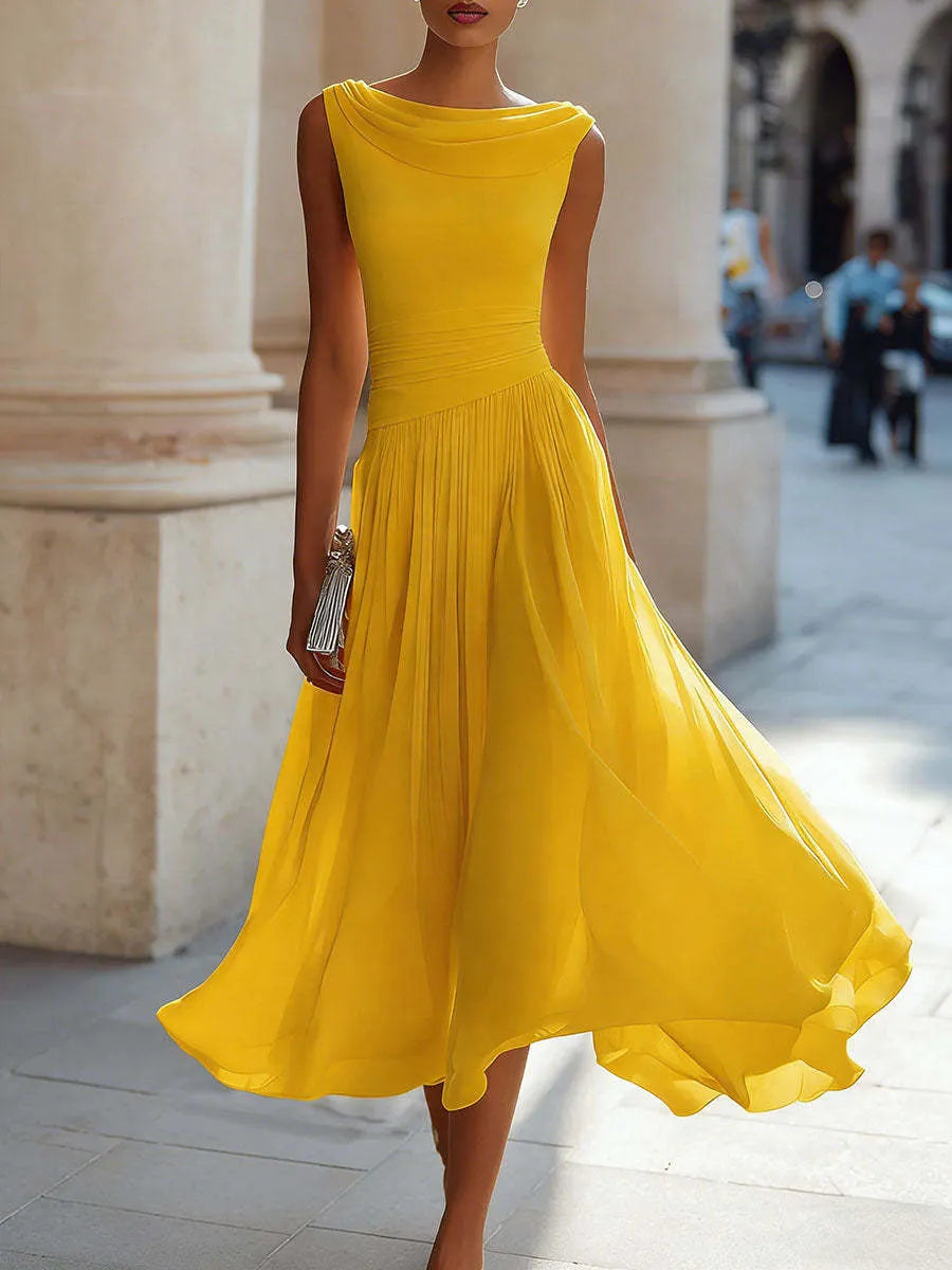 Vestido de Invitada de Boda Midi Elegante Casual con Fruncido