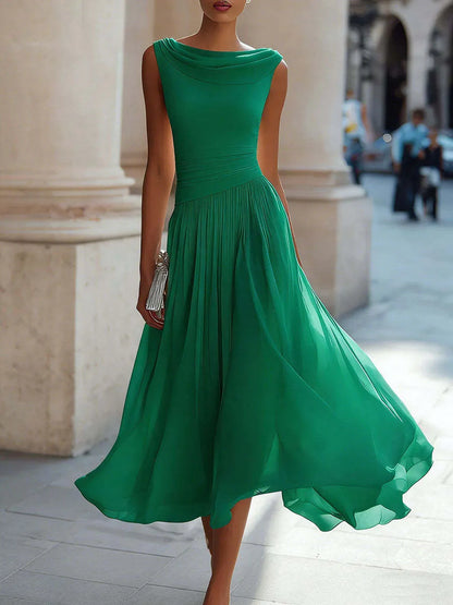 Vestido de Invitada de Boda Midi Elegante Casual con Fruncido