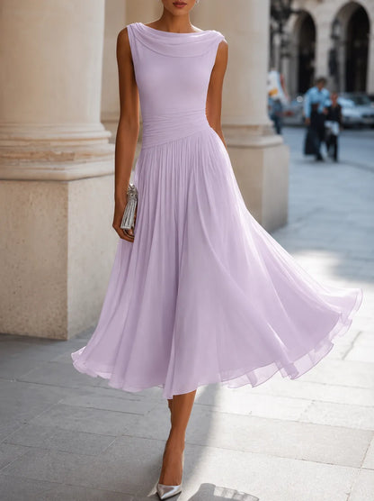 Vestido de Invitada de Boda Midi Elegante Casual con Fruncido
