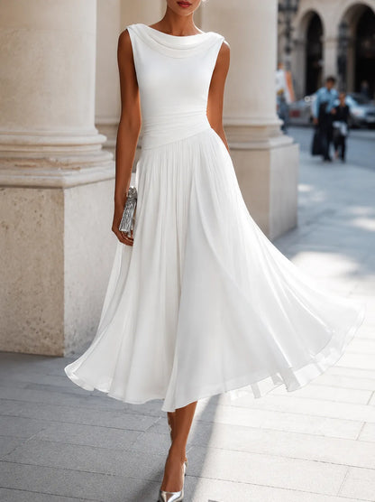 Vestido de Invitada de Boda Midi Elegante Casual con Fruncido