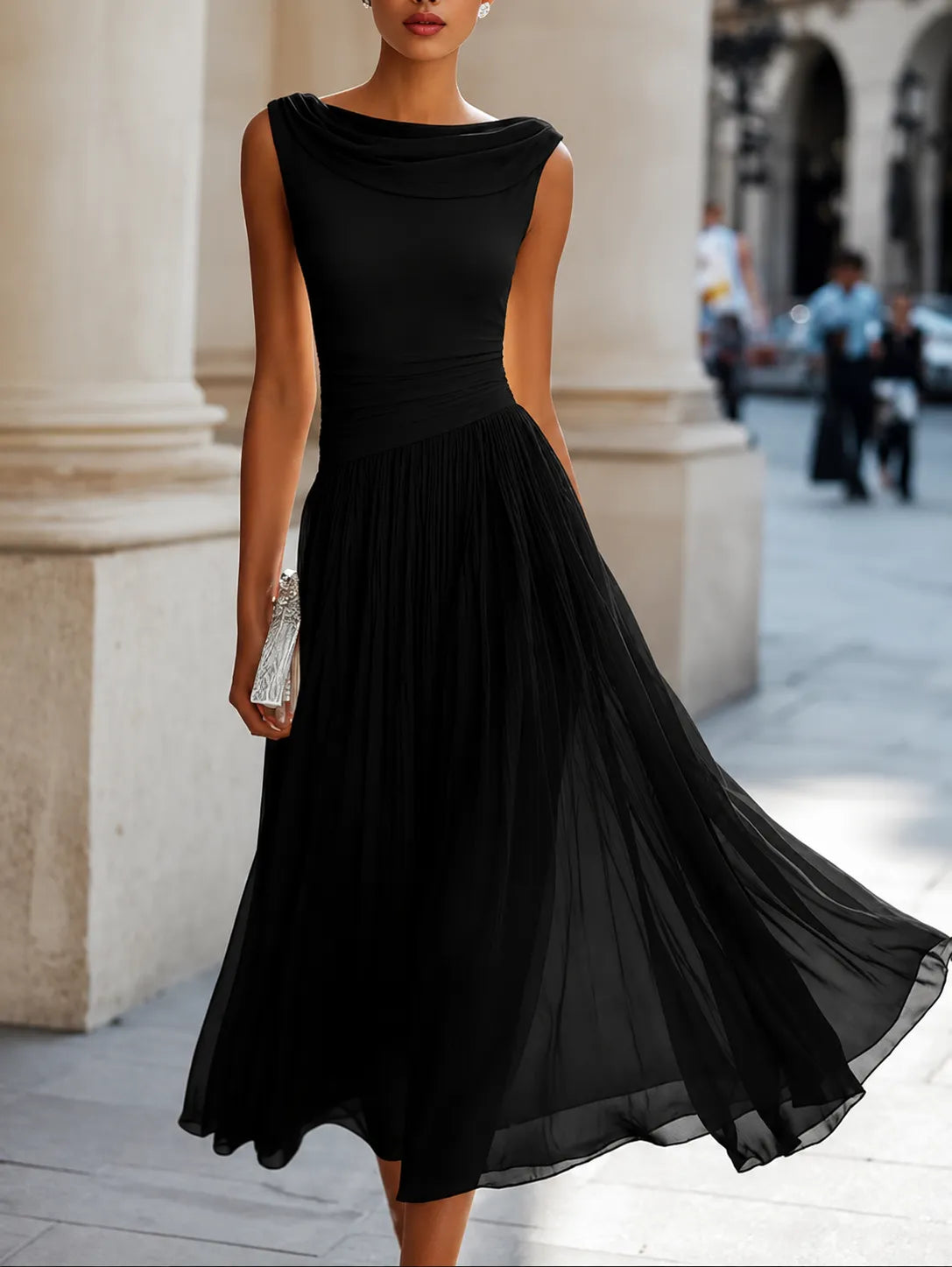 Vestido de Invitada de Boda Midi Elegante Casual con Fruncido