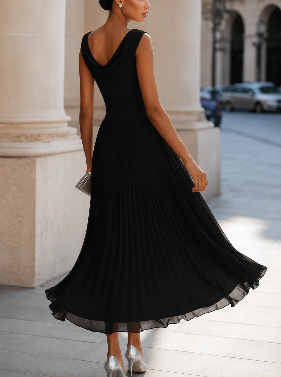 Vestido de Invitada de Boda Midi Elegante Casual con Fruncido