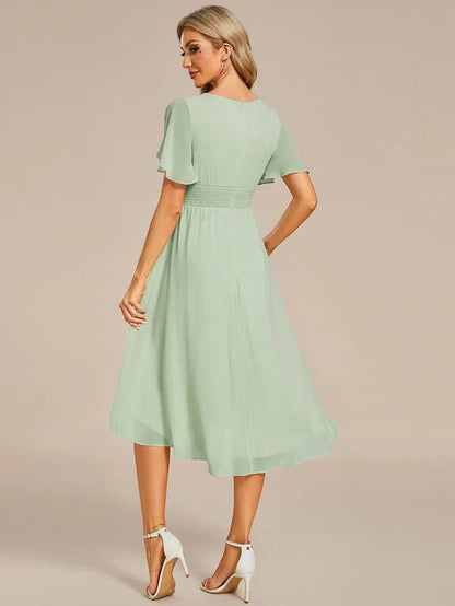 Vestido de Invitada de Boda Midi Elegante Casual con Volantes