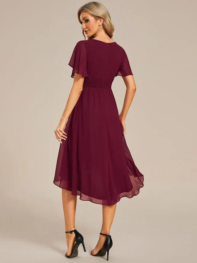 Vestido de Invitada de Boda Midi Elegante Casual con Volantes