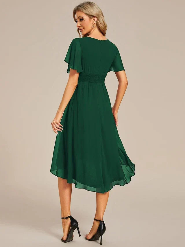 Vestido de Invitada de Boda Midi Elegante Casual con Volantes
