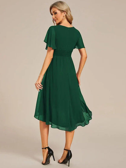 Vestido de Invitada de Boda Midi Elegante Casual con Volantes