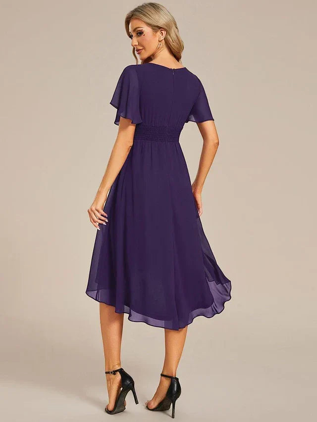 Vestido de Invitada de Boda Midi Elegante Casual con Volantes