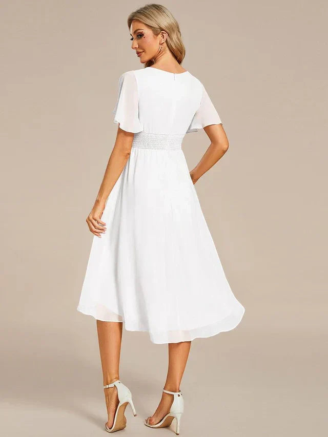 Vestido de Invitada de Boda Midi Elegante Casual con Volantes