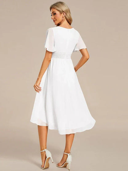 Vestido de Invitada de Boda Midi Elegante Casual con Volantes