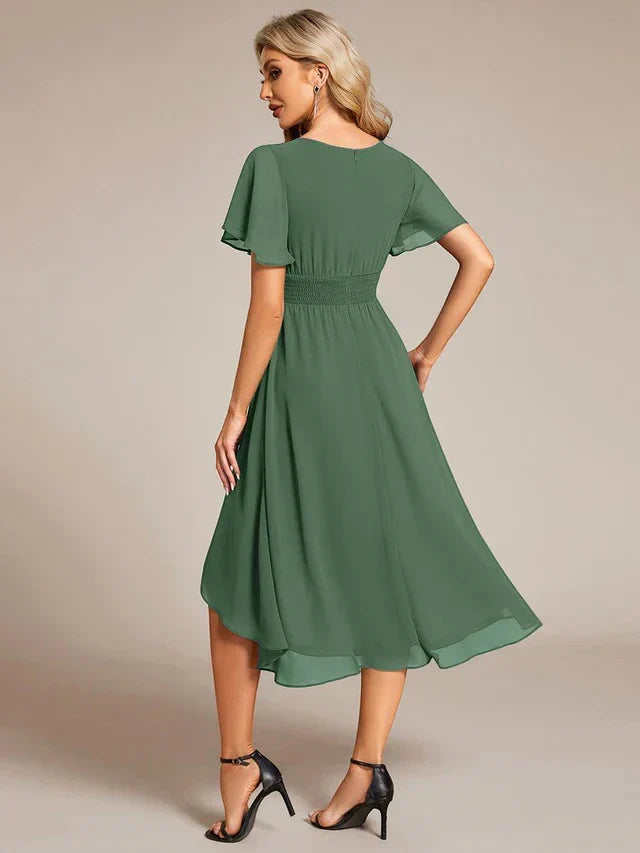 Vestido de Invitada de Boda Midi Elegante Casual con Volantes