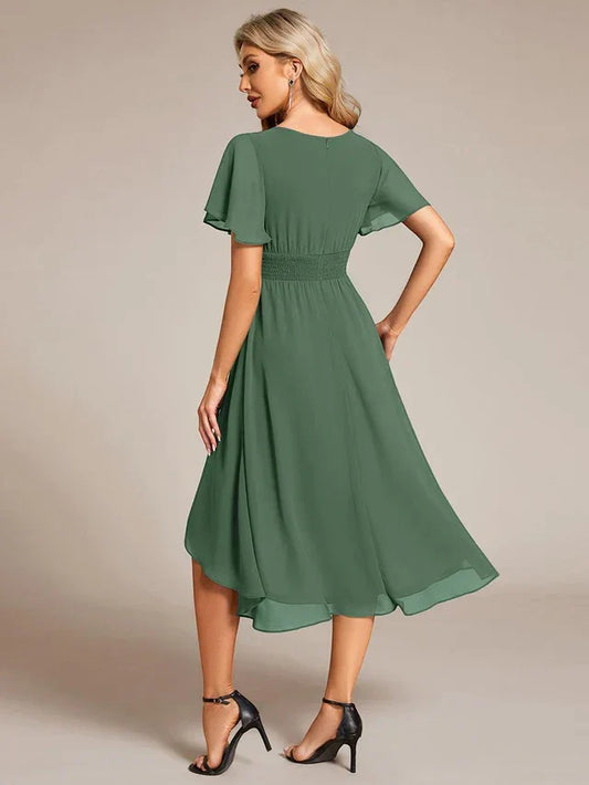Vestido de Invitada de Boda Midi Elegante Casual con Volantes