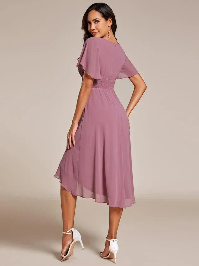 Vestido de Invitada de Boda Midi Elegante Casual con Volantes
