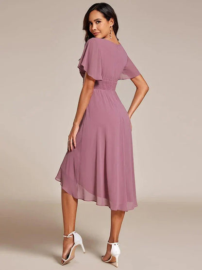 Vestido de Invitada de Boda Midi Elegante Casual con Volantes
