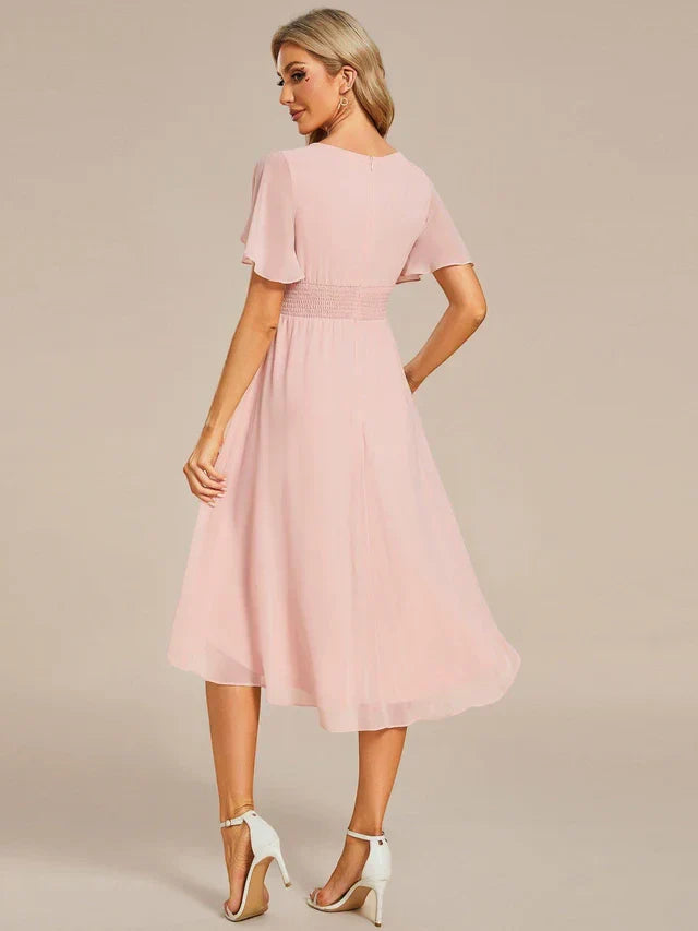 Vestido de Invitada de Boda Midi Elegante Casual con Volantes