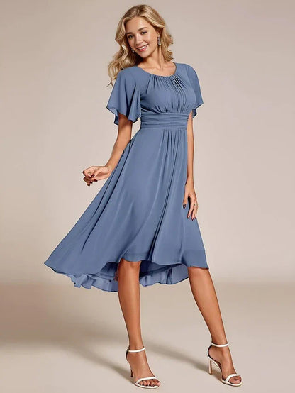 Vestido de Invitada de Boda Midi Elegante Casual con Volantes