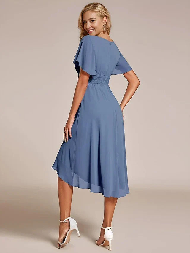 Vestido de Invitada de Boda Midi Elegante Casual con Volantes