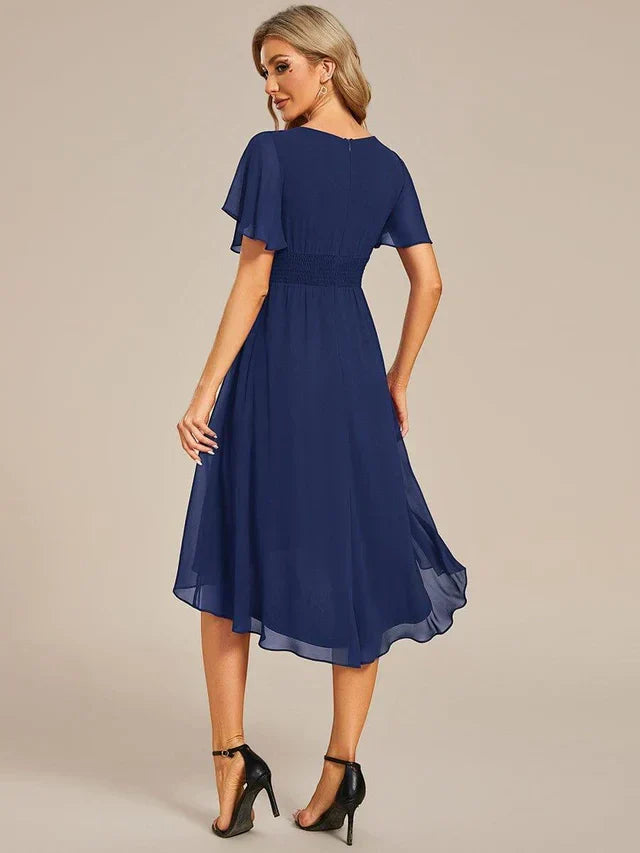 Vestido de Invitada de Boda Midi Elegante Casual con Volantes