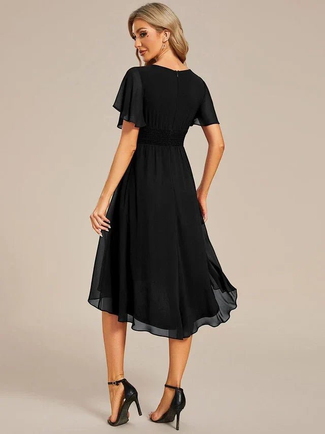 Vestido de Invitada de Boda Midi Elegante Casual con Volantes