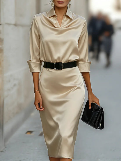 Vestido de Invitada de Boda Midi Elegante Clásico con Drapeado