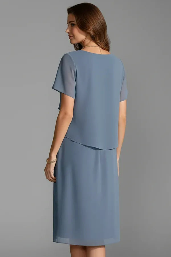 Vestido de Invitada de Boda Midi Elegante Clásico con Manga Corta