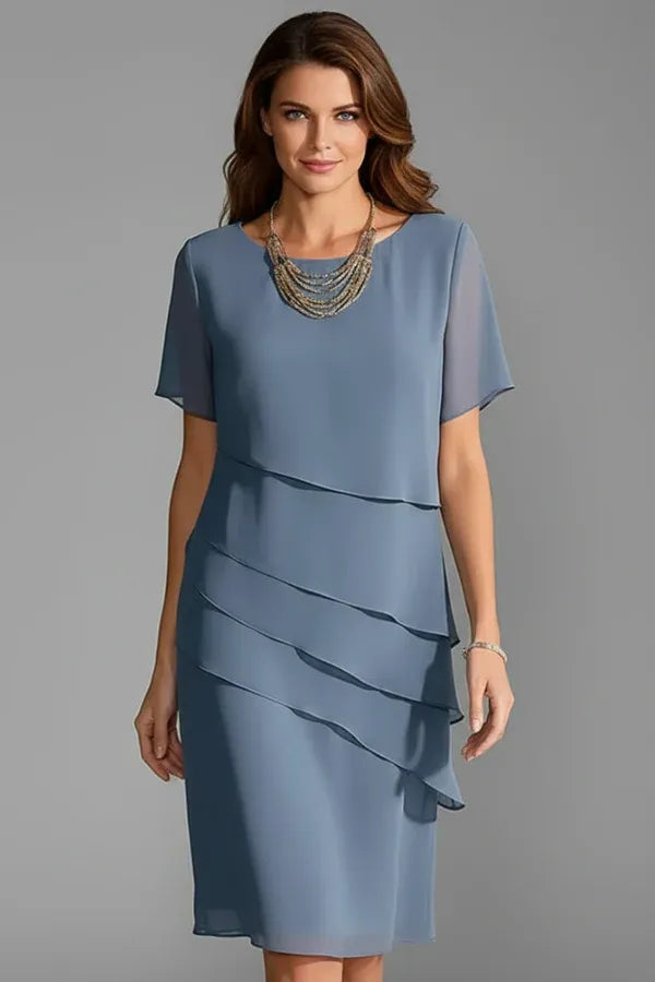 Vestido de Invitada de Boda Midi Elegante Clásico con Manga Corta