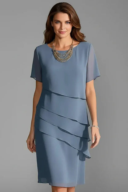 Vestido de Invitada de Boda Midi Elegante Clásico con Manga Corta