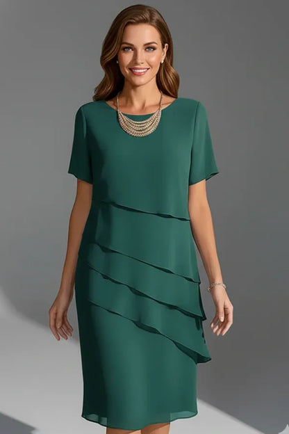 Vestido de Invitada de Boda Midi Elegante Clásico con Manga Corta