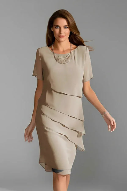 Vestido de Invitada de Boda Midi Elegante Clásico con Manga Corta