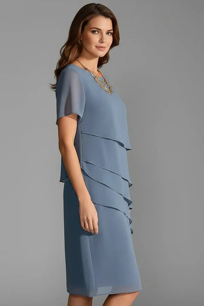 Vestido de Invitada de Boda Midi Elegante Clásico con Manga Corta