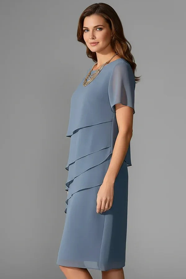 Vestido de Invitada de Boda Midi Elegante Clásico con Manga Corta