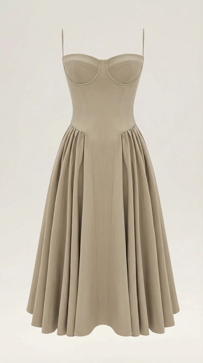 Vestido de Invitada de Boda Midi Elegante Corset con Plisado Detalles
