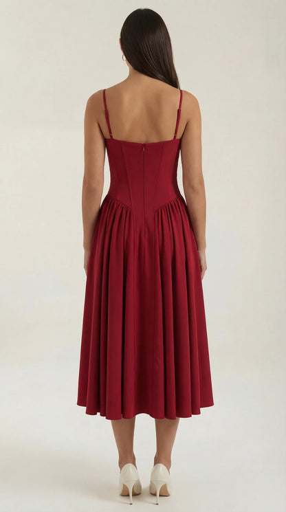 Vestido de Invitada de Boda Midi Elegante Corset con Plisado Detalles