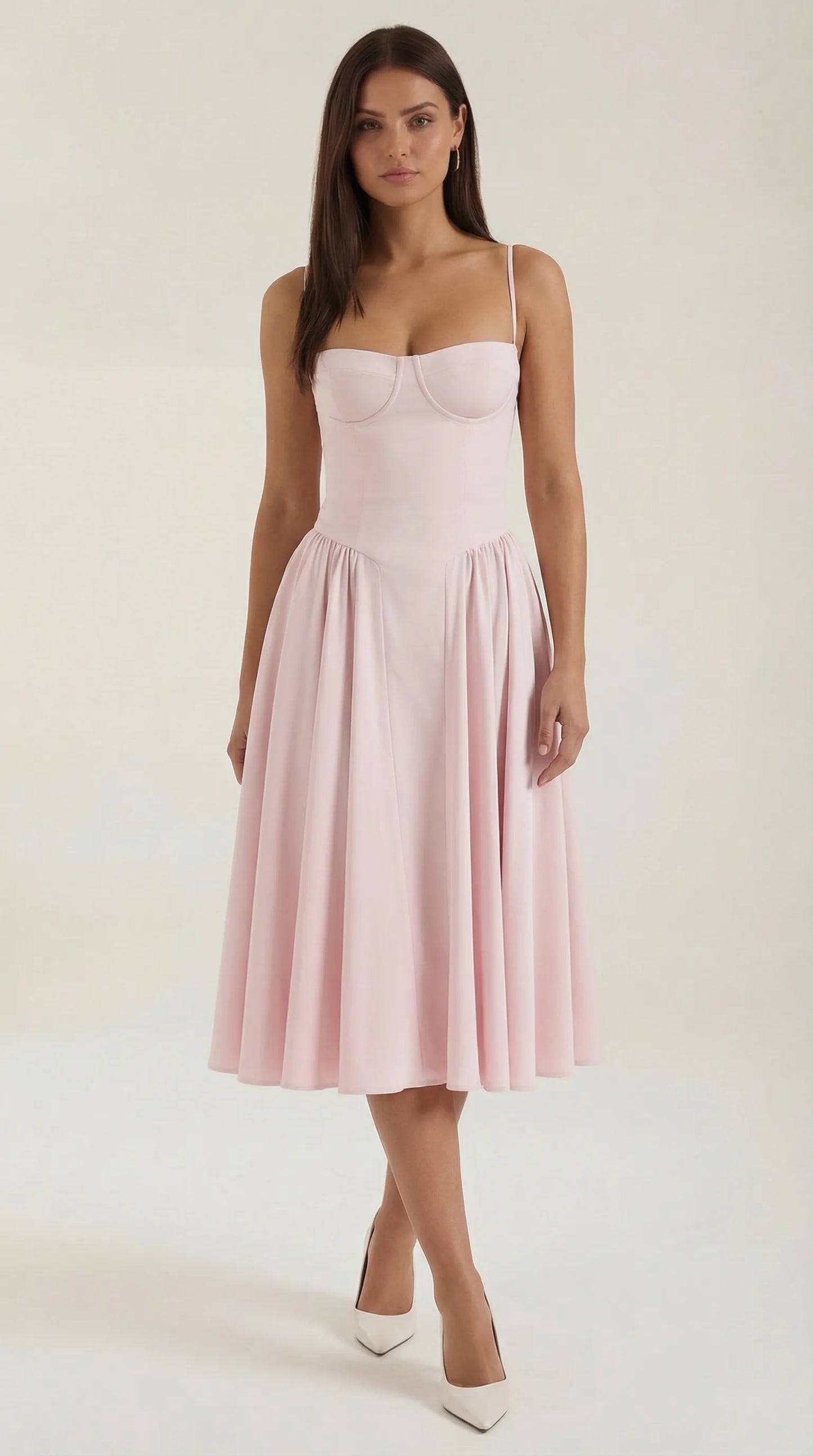 Vestido de Invitada de Boda Midi Elegante Corset con Plisado Detalles