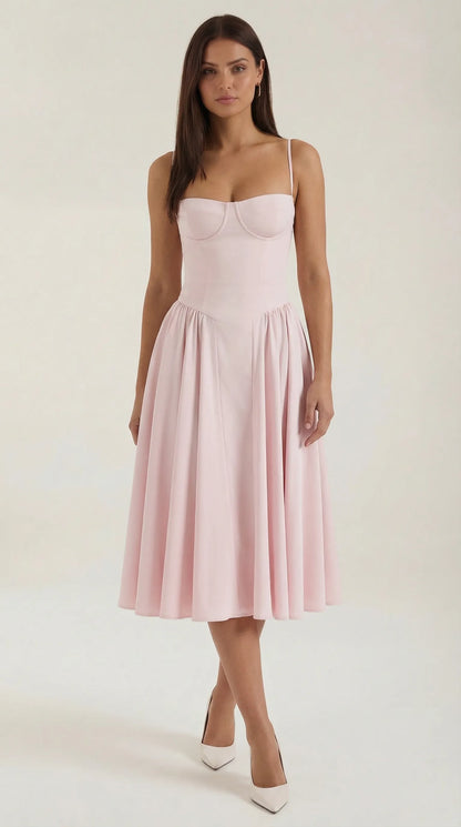 Vestido de Invitada de Boda Midi Elegante Corset con Plisado Detalles