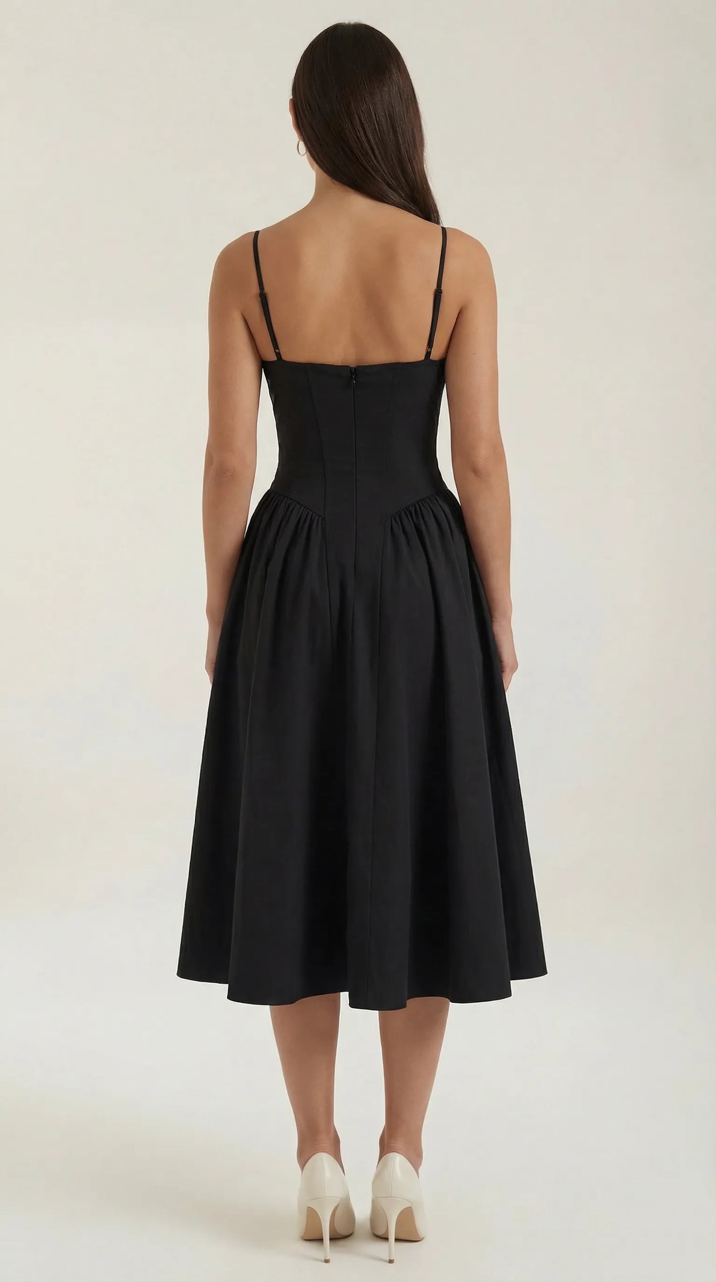 Vestido de Invitada de Boda Midi Elegante Corset con Plisado Detalles