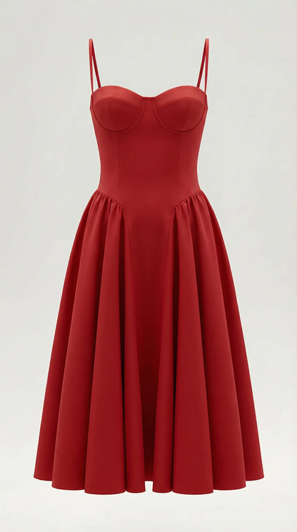 Vestido de Invitada de Boda Midi Elegante Corset con Plisado Detalles