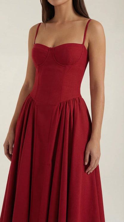 Vestido de Invitada de Boda Midi Elegante Corset con Plisado Detalles