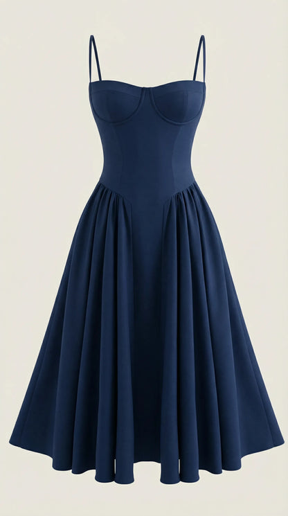 Vestido de Invitada de Boda Midi Elegante Corset con Plisado Detalles
