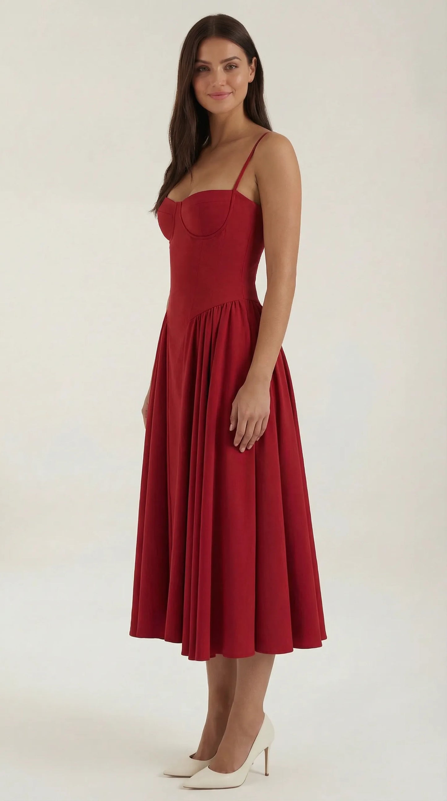 Vestido de Invitada de Boda Midi Elegante Corset con Plisado Detalles