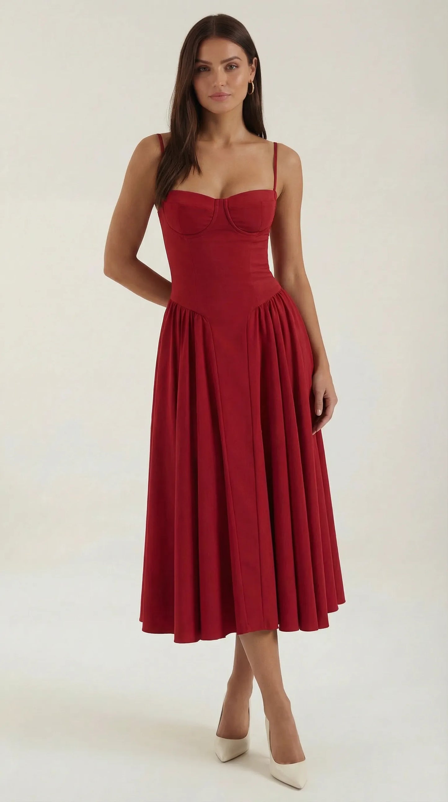 Vestido de Invitada de Boda Midi Elegante Corset con Plisado Detalles