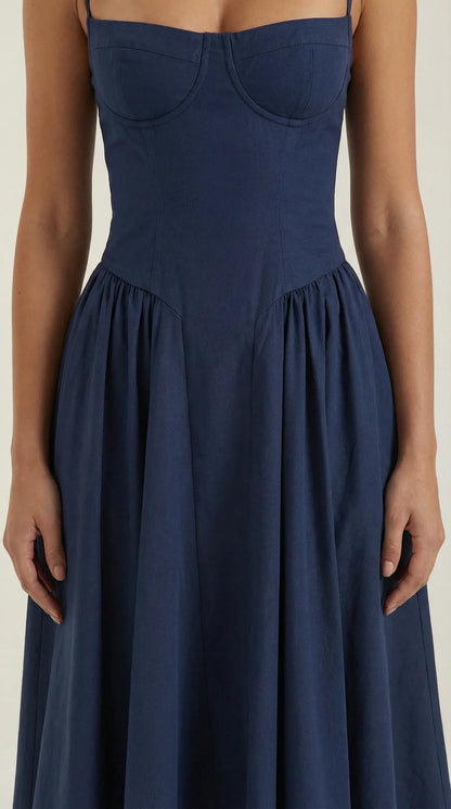 Vestido de Invitada de Boda Midi Elegante Corset con Plisado Detalles