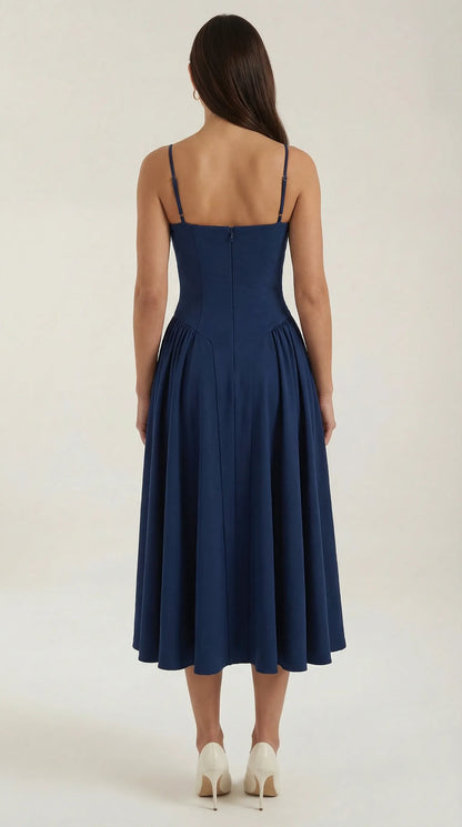 Vestido de Invitada de Boda Midi Elegante Corset con Plisado Detalles