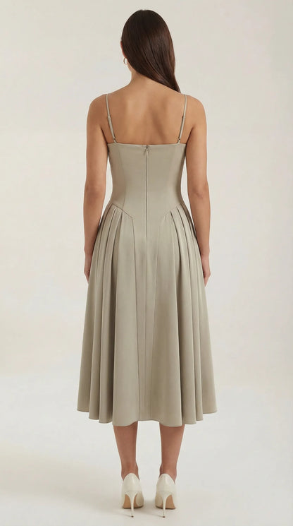 Vestido de Invitada de Boda Midi Elegante Corset con Plisado Detalles