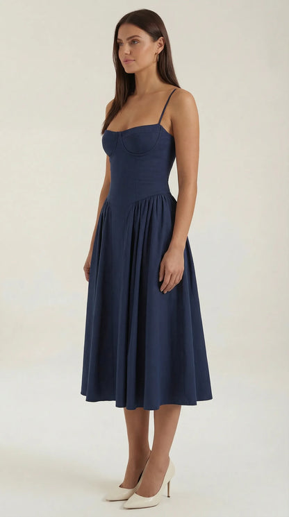 Vestido de Invitada de Boda Midi Elegante Corset con Plisado Detalles