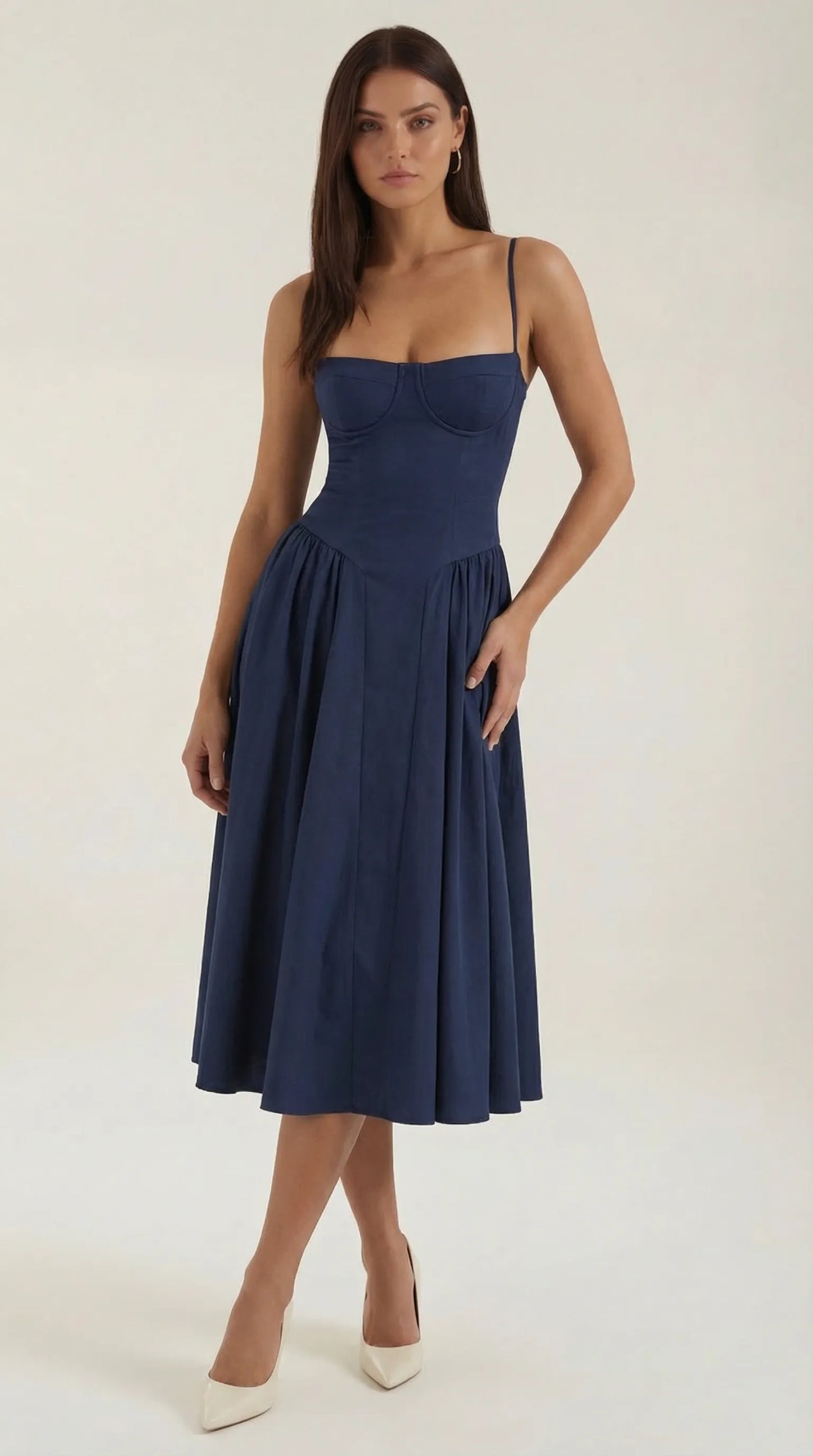Vestido de Invitada de Boda Midi Elegante Corset con Plisado Detalles