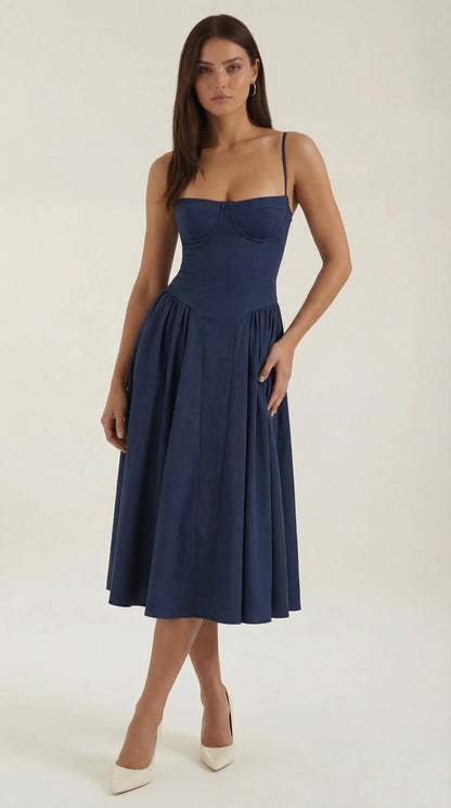 Vestido de Invitada de Boda Midi Elegante Corset con Plisado Detalles